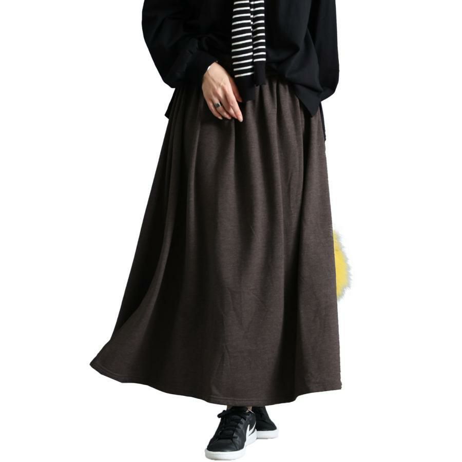 大きいサイズ レディース あったか裏起毛ロングスカート　sw-0494 チャコール