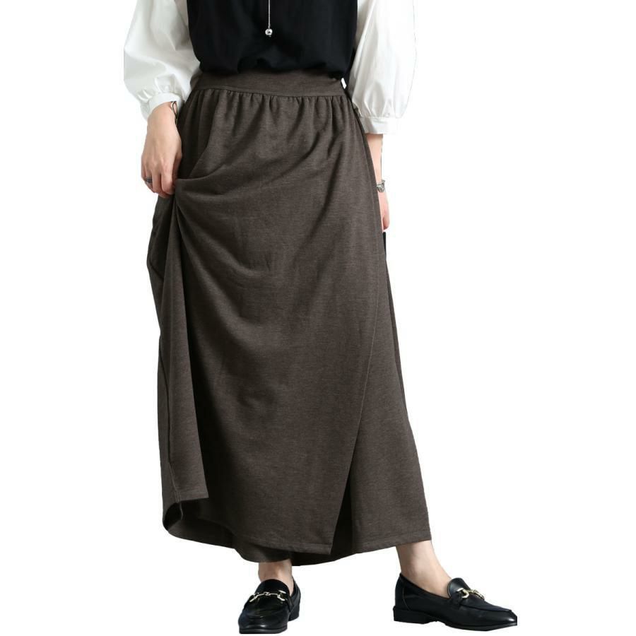 大きいサイズ レディース あったか裏起毛カフェパンツ　sw-0491 チャコール