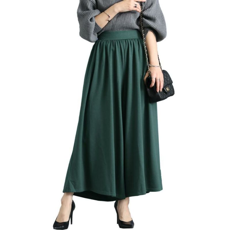 大きいサイズ レディース あったか裏起毛ワイドパンツ　sw-0490 グリーン