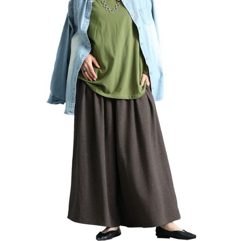 大きいサイズ レディース あったか裏起毛ワイドパンツ　sw-0490 チャコール