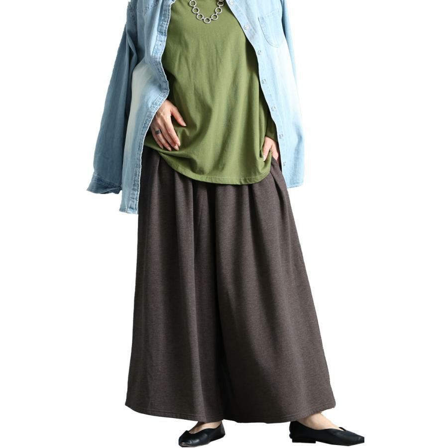 大きいサイズ レディース あったか裏起毛ワイドパンツ　sw-0490 チャコール