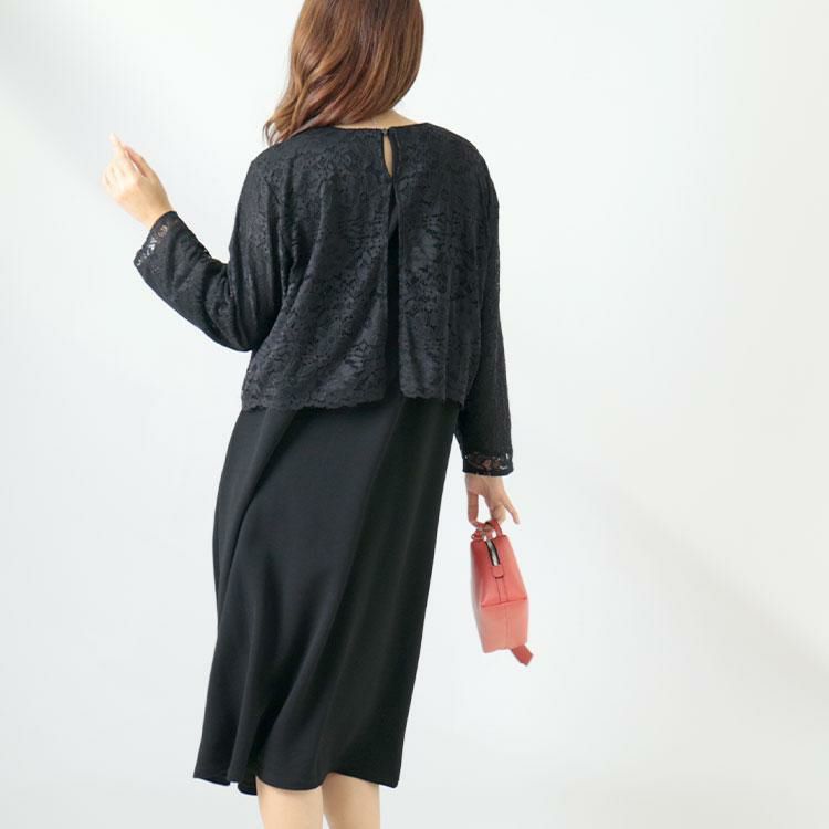 大きいサイズ レディース レースドッキングワンピース　mncut-122420 ブラック