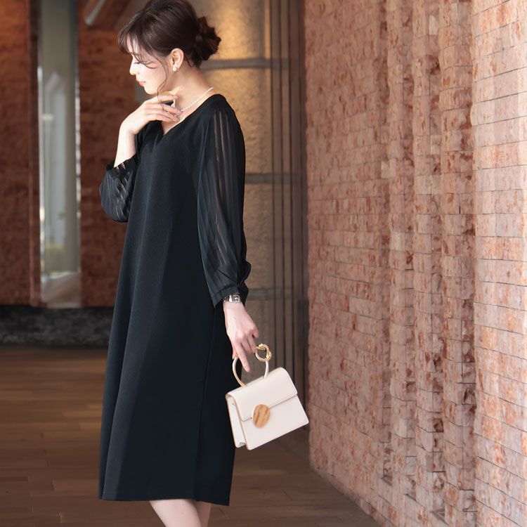 大きいサイズ レディース ハートネックシフォン袖ワンピース　mncut-122419