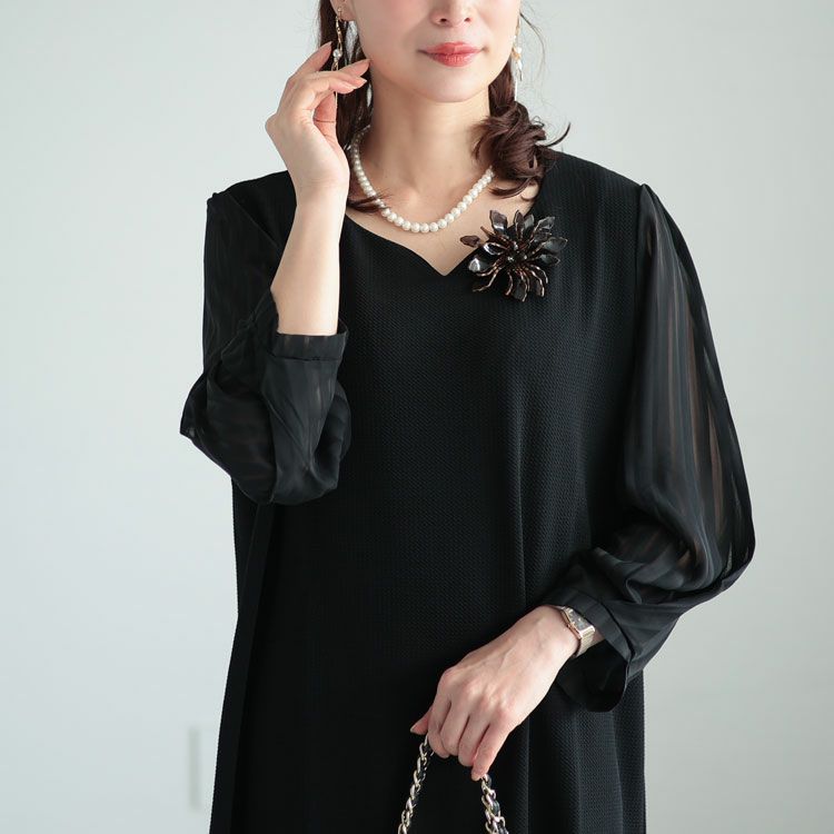 大きいサイズ レディース ハートネックシフォン袖ワンピース　mncut-122419