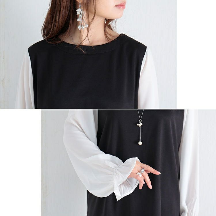 大きいサイズ レディース フェイクレイヤード異素材ブラウス　fem-309