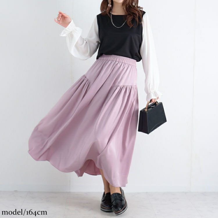 大きいサイズ レディース フェイクレイヤード異素材ブラウス　fem-309