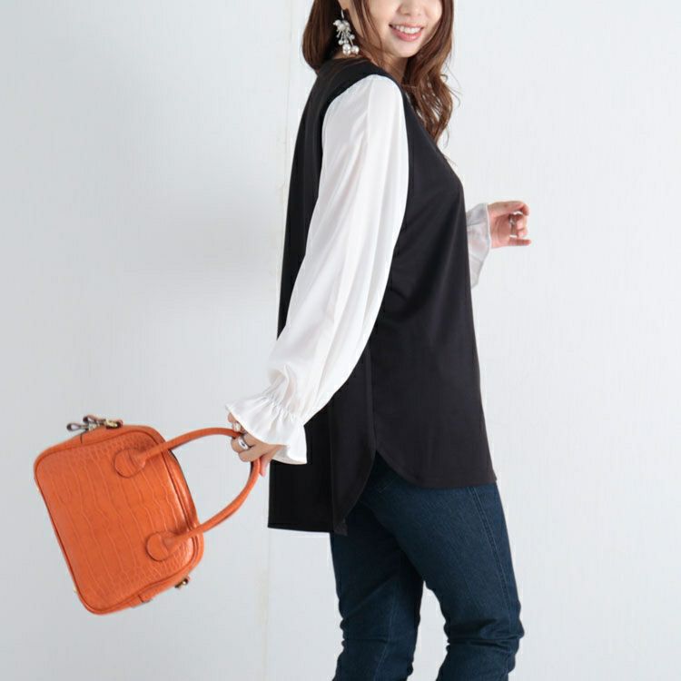 大きいサイズ レディース フェイクレイヤード異素材ブラウス　fem-309