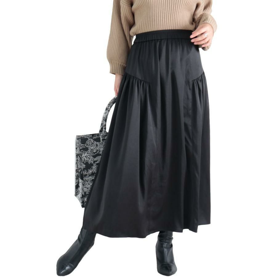 大きいサイズ レディース 前後2wayティアードロングスカート　fem-289 ブラック
