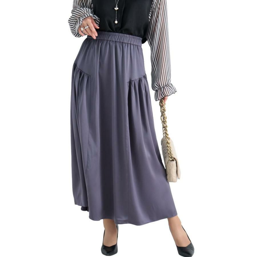 大きいサイズ レディース 前後2wayティアードロングスカート　fem-289 グレー