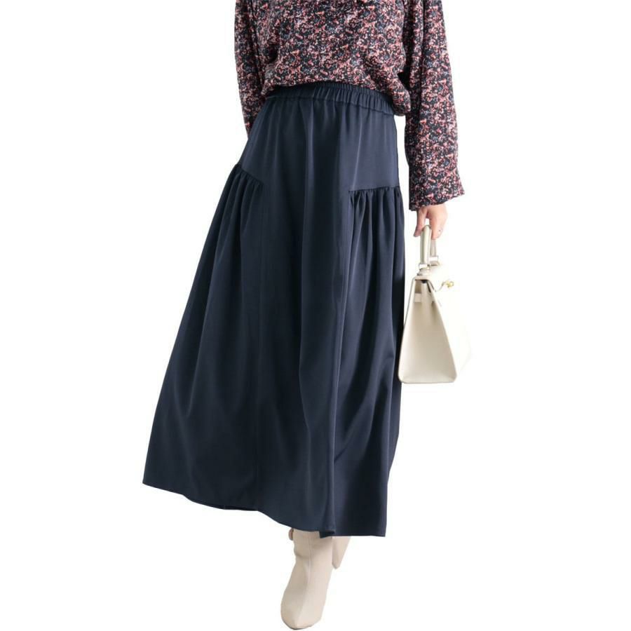 大きいサイズ レディース 前後2wayティアードロングスカート　fem-289 ネイビー