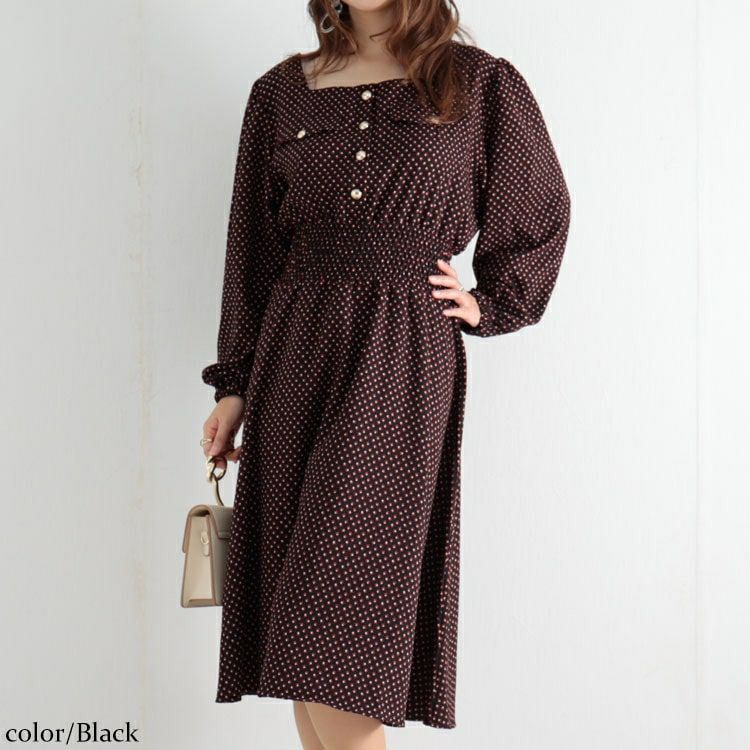 大きいサイズ レディース スクエアネックワンピース　fem-280