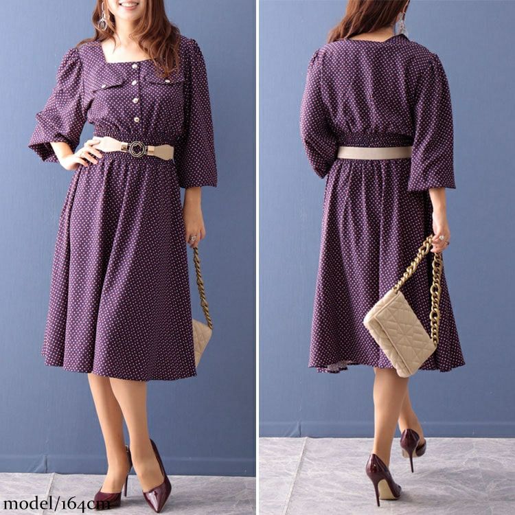 大きいサイズ レディース スクエアネックワンピース　fem-280