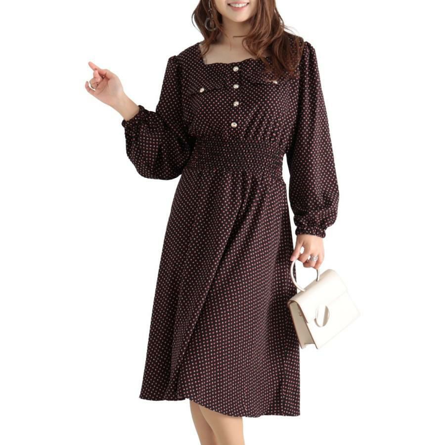 大きいサイズ レディース スクエアネックワンピース　fem-280 ブラック