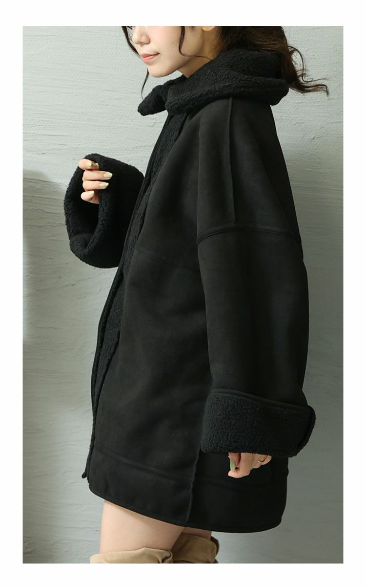 大きいサイズ レディース リバーシブルハイネックボアムートンジャケット　fem-232
