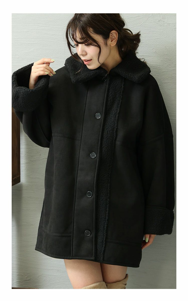 大きいサイズ レディース リバーシブルハイネックボアムートンジャケット　fem-232