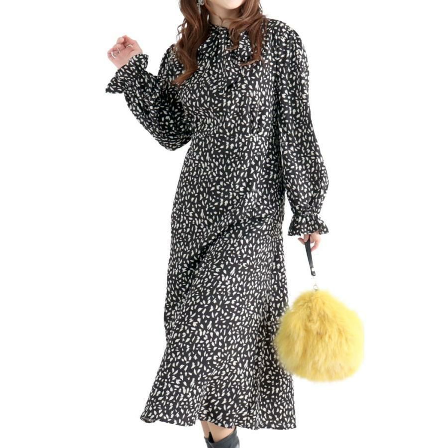 大きいサイズ レディース ボウタイマーメイドワンピース　maru-35979 ブラック