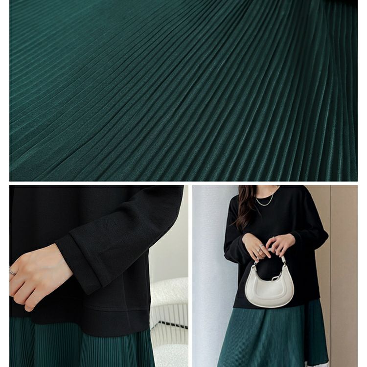 大きいサイズ レディース ドッキングプリーツワンピース　goldy-1136