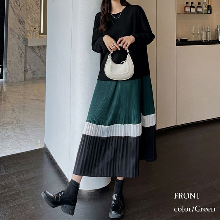 大きいサイズ レディース ドッキングプリーツワンピース　goldy-1136