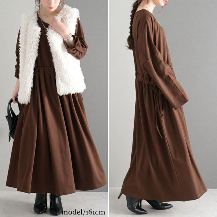 大きいサイズ レディース ウエストドロストワンピース　nw-22029