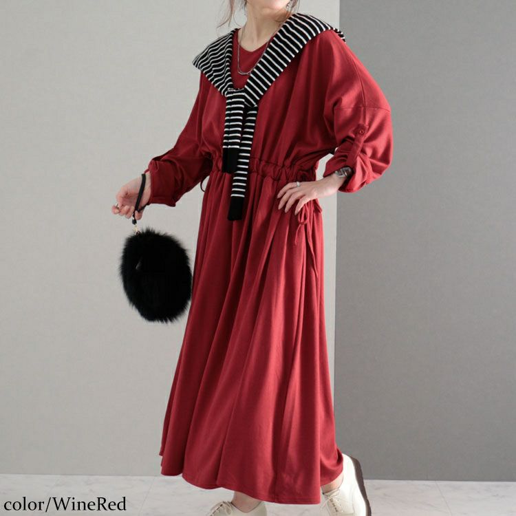 大きいサイズ レディース ウエストドロストワンピース　nw-22029