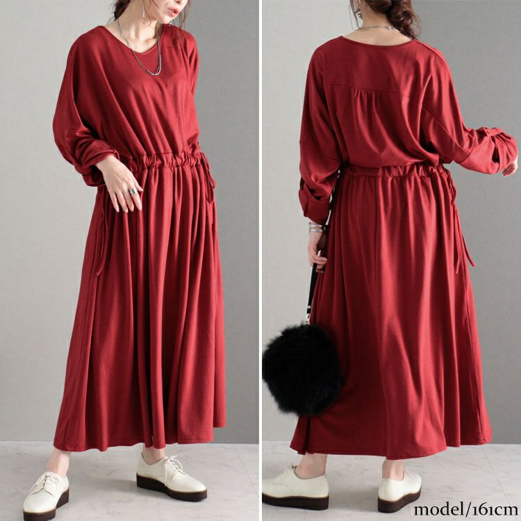 大きいサイズ レディース ウエストドロストワンピース　nw-22029