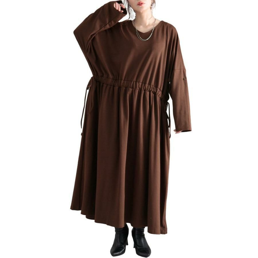 大きいサイズ レディース ウエストドロストワンピース　nw-22029 ブラウン