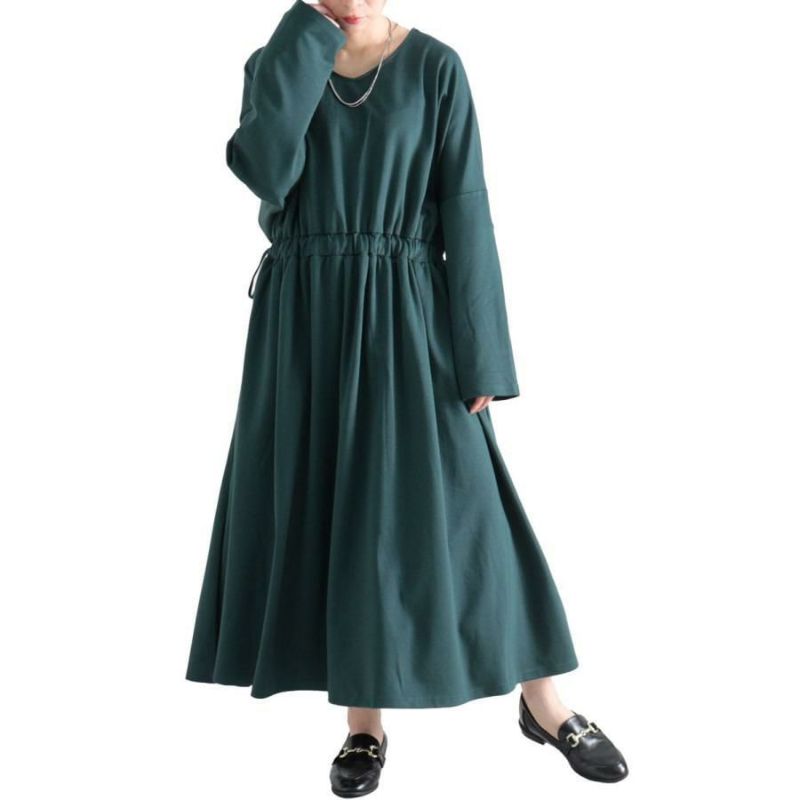 大きいサイズ レディース ウエストドロストワンピース　nw-22029 グリーン