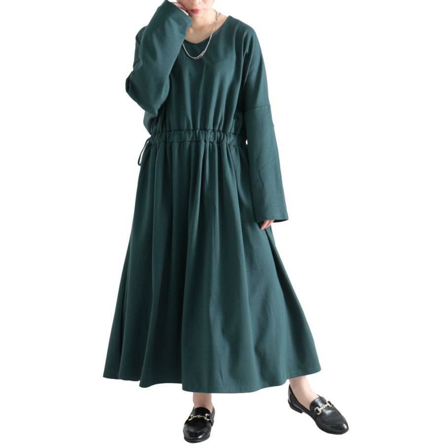 大きいサイズ レディース ウエストドロストワンピース　nw-22029 グリーン