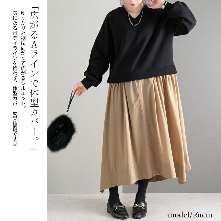 大きいサイズ レディース 異素材ドッキングワンピース　nw-22019