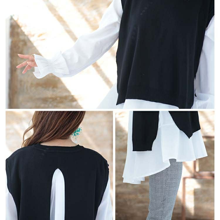 大きいサイズ レディース ブラウスとニットベストの2点セット　goldy-1132