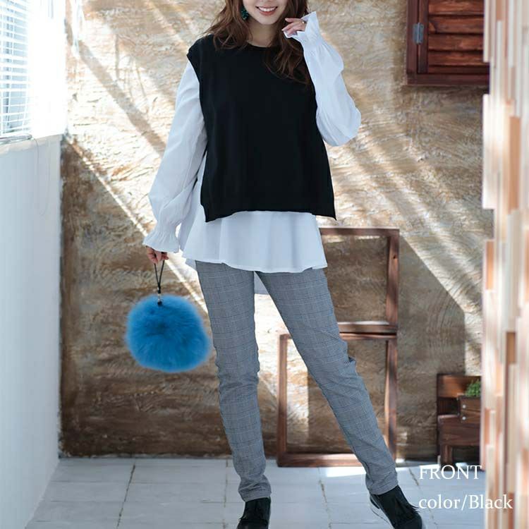 大きいサイズ レディース ブラウスとニットベストの2点セット　goldy-1132