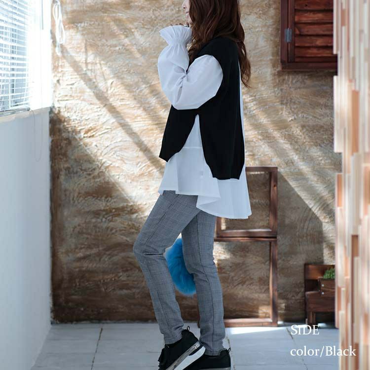 大きいサイズ レディース ブラウスとニットベストの2点セット　goldy-1132