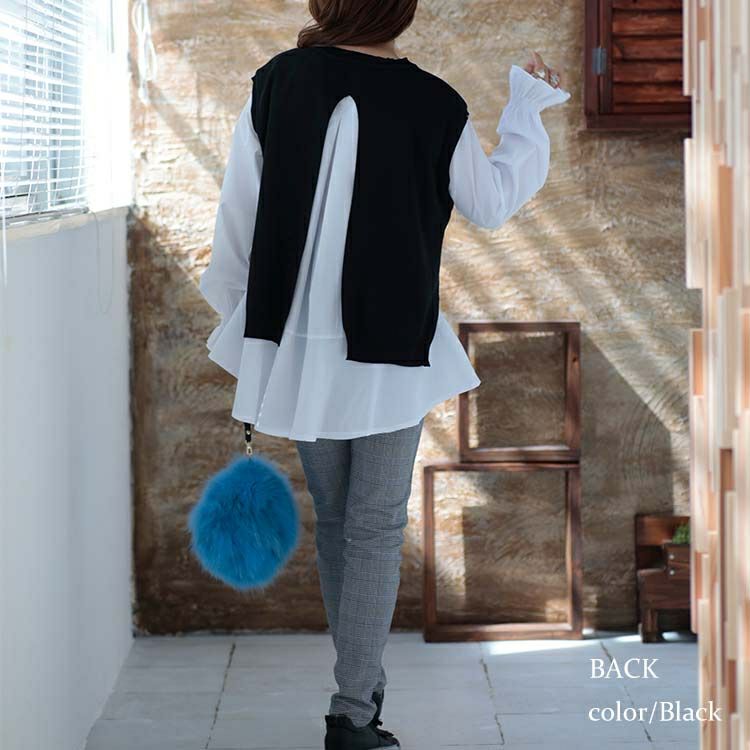 大きいサイズ レディース ブラウスとニットベストの2点セット　goldy-1132