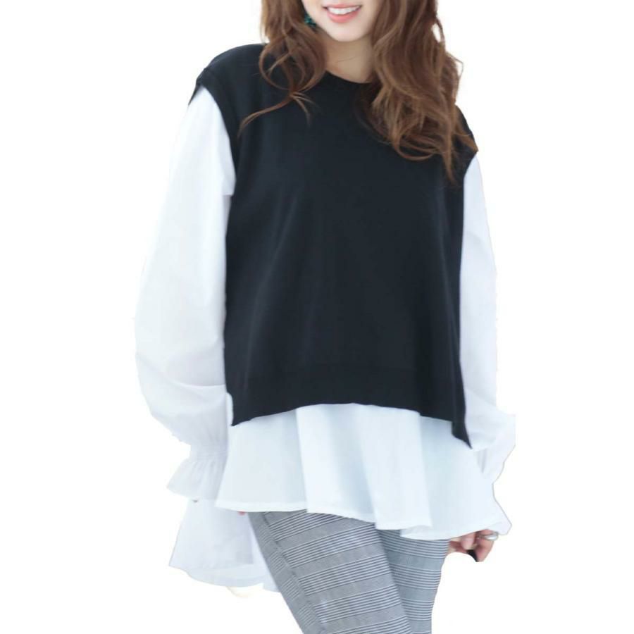 大きいサイズ レディース ブラウスとニットベストの2点セット　goldy-1132 ブラック