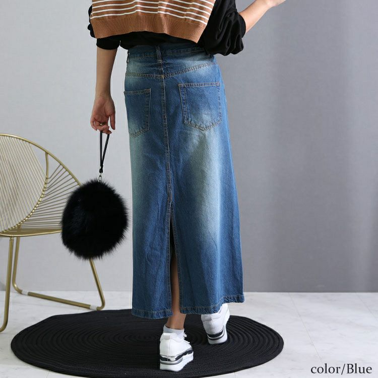 大きいサイズ レディース セミタイトデニムロングスカート　wd-0352