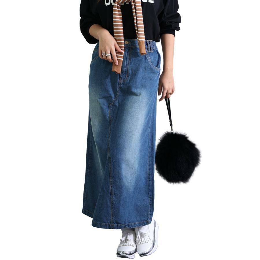 大きいサイズ レディース セミタイトデニムロングスカート　wd-0352 ブルー