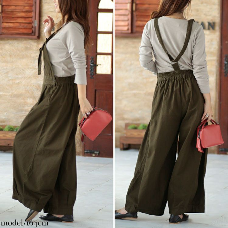大きいサイズ レディース コットンツイルバルーンサロペットパンツ　wc-0319