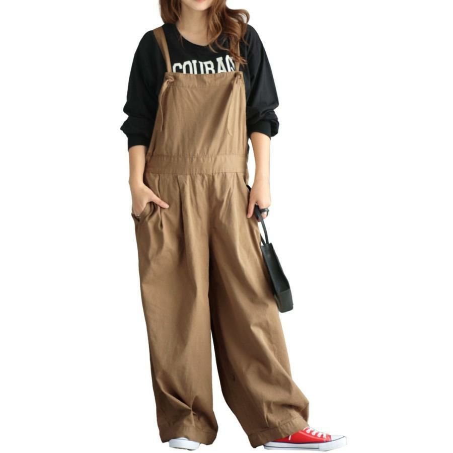 大きいサイズ レディース コットンツイルバルーンサロペットパンツ　wc-0319 ベージュ