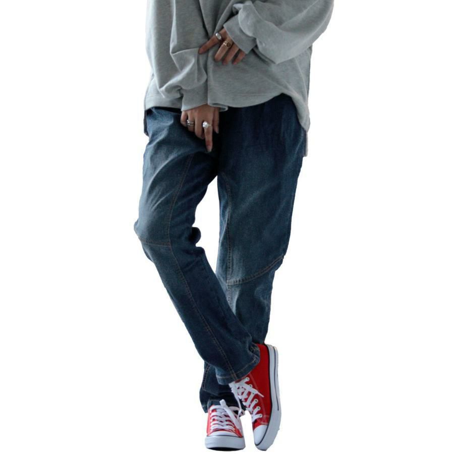 大きいサイズ レディース ウエストリブデニムパンツ　wd-0351 ネイビー