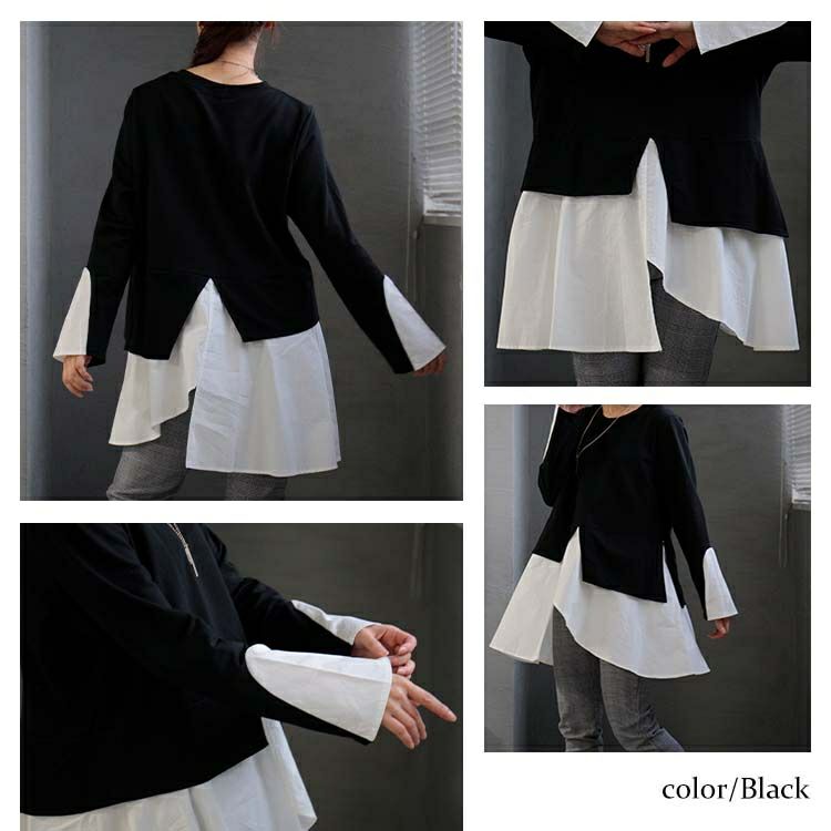 大きいサイズ レディース レイヤード風アシンメトリートップス　goldy-1155