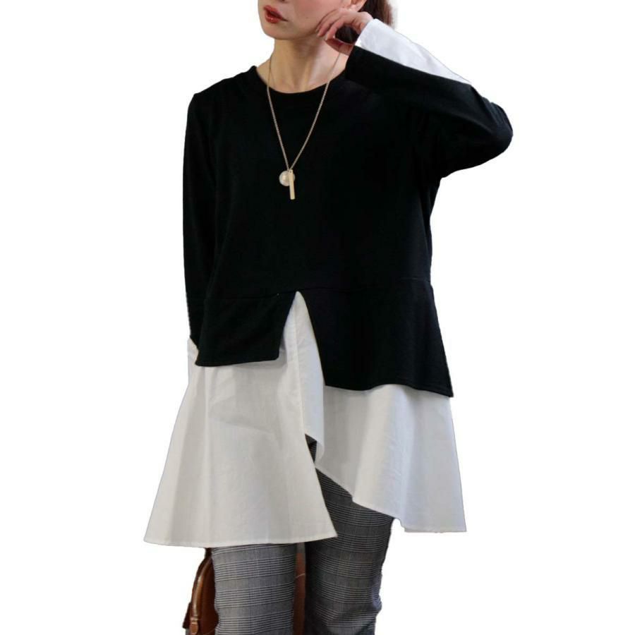 大きいサイズ レディース レイヤード風アシンメトリートップス　goldy-1155 ブラック