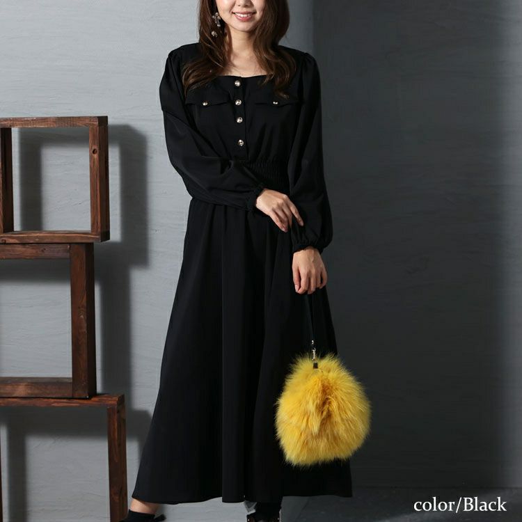 大きいサイズ レディース スクエアネックシャーリングワンピース　fem-299