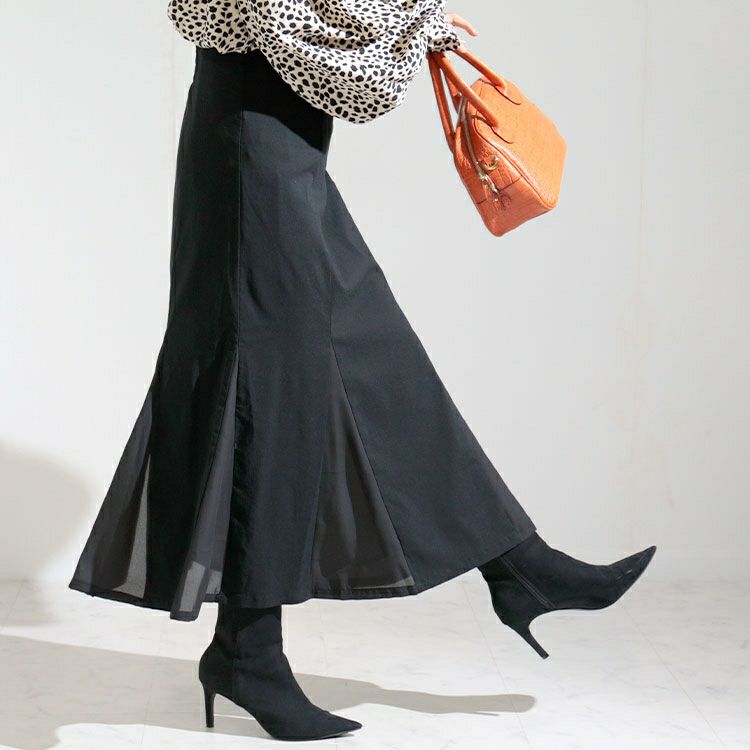 大きいサイズ レディース 異素材切替えマーメイドスカート　fem-296