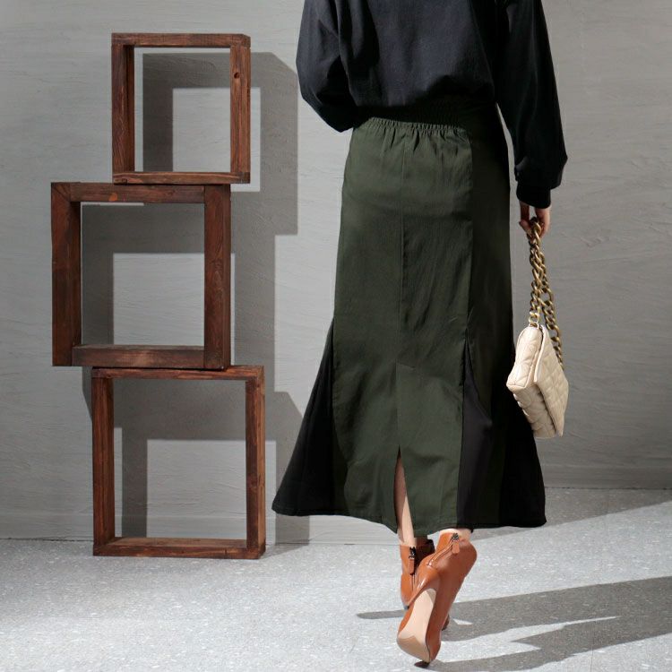 大きいサイズ レディース 異素材切替えマーメイドスカート　fem-296