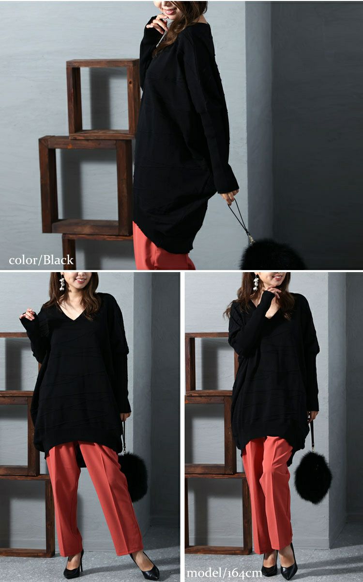 大きいサイズ レディース コットンニットドルマンコクーンチュニック　gold925