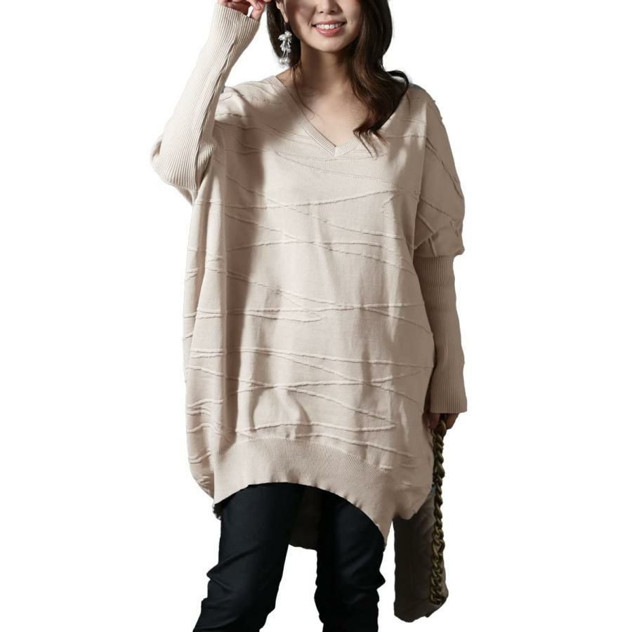 大きいサイズ レディース コットンニットドルマンコクーンチュニック　gold925 グレージュ