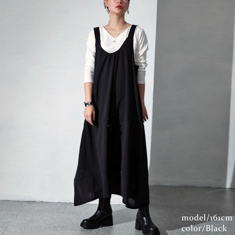 大きいサイズ レディース Aラインサロペットワンピース　gold924