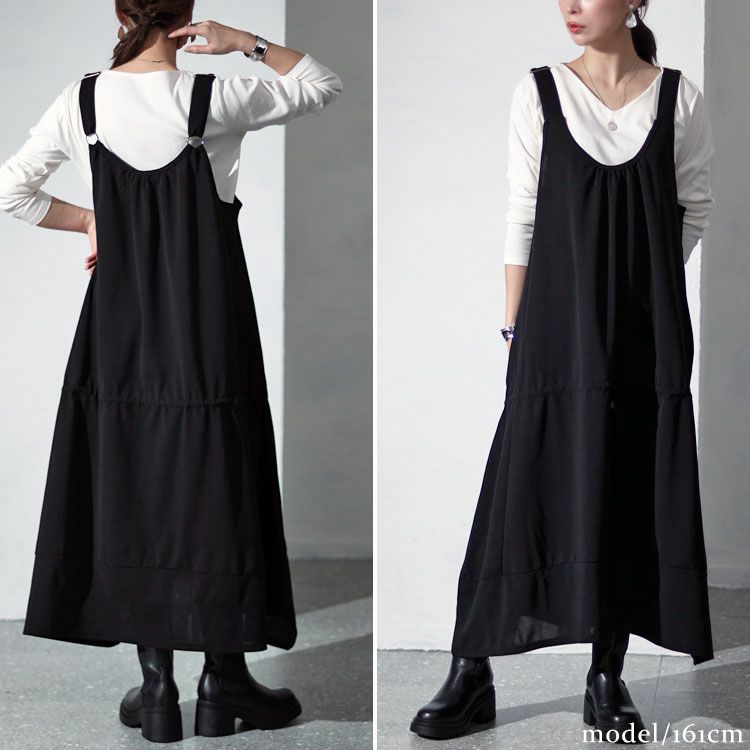 大きいサイズ レディース Aラインサロペットワンピース　gold924