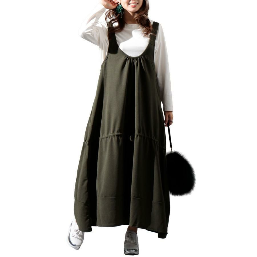 大きいサイズ レディース Aラインサロペットワンピース　gold924 グリーン