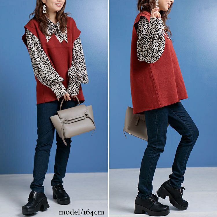 大きいサイズ レディース コットンニット深Vネックベスト　maru-6630